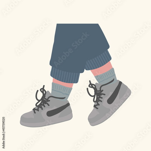 Poster of Feet in sneakers. Stylish sports shoes sneakers, shoes, boots. Illustration of human feet in fashionable sneakers. Vector illustration