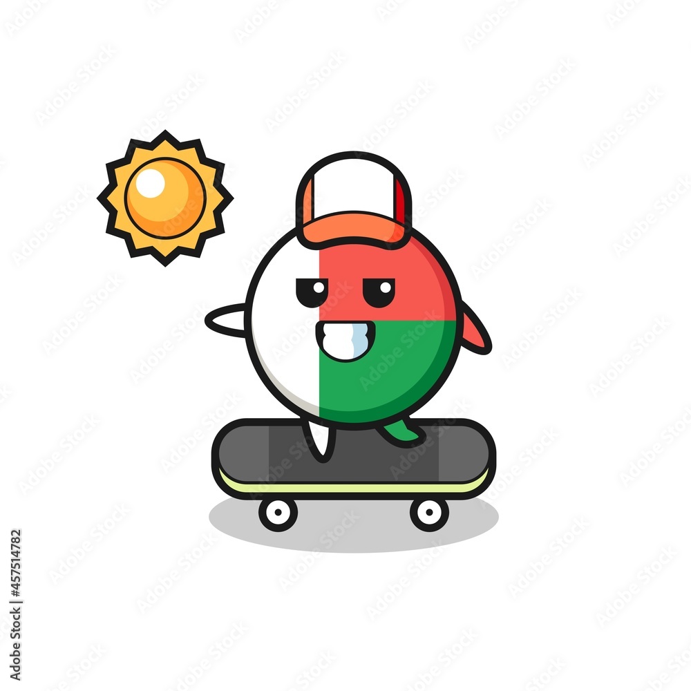 madagascar flag badge character illustration ride a skateboard madagascar flag badge character illustration ride a skateboard