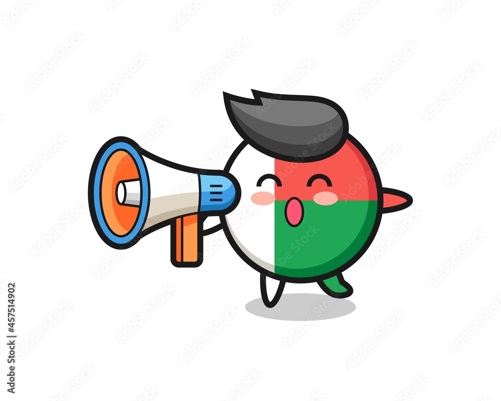 Naklejka premium madagascar flag badge character illustration holding a megaphone