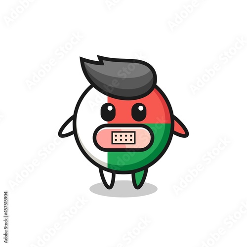 Cartoon Illustration of madagascar flag badge with tape on mouth
