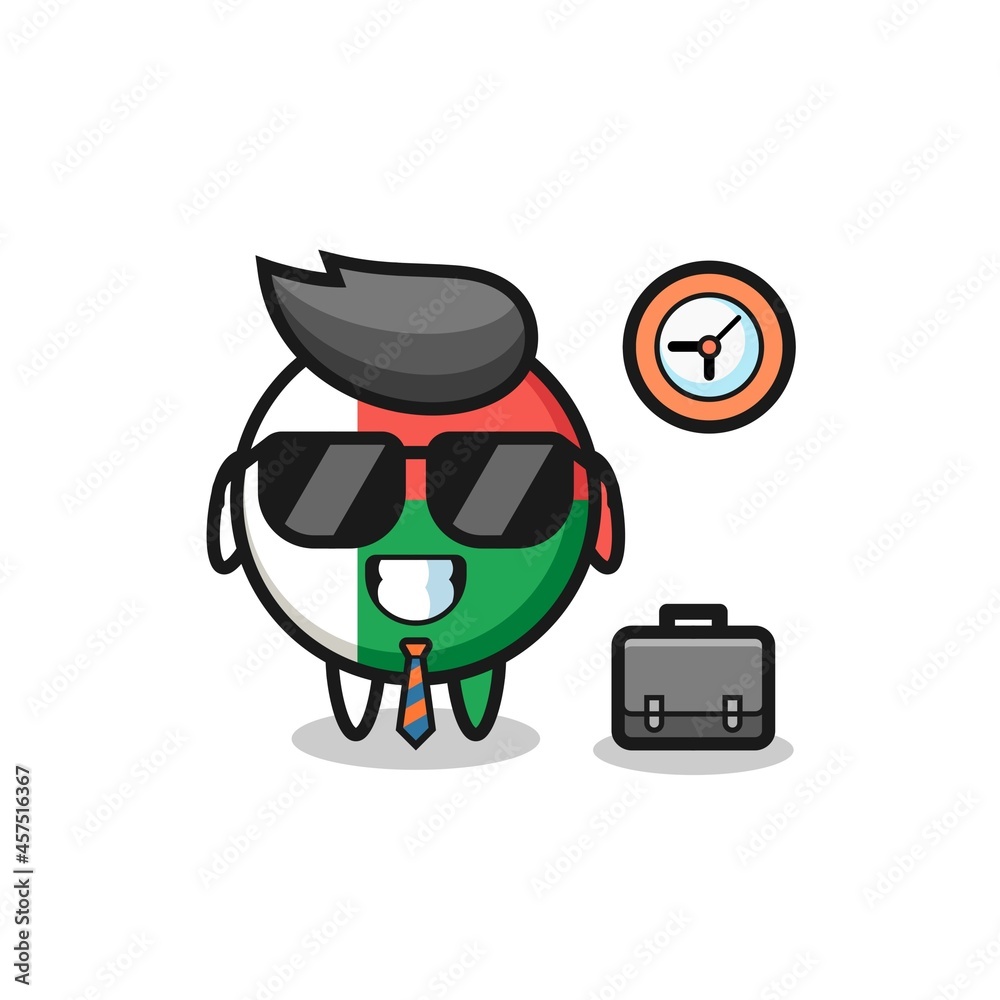Fototapeta premium Cartoon mascot of madagascar flag badge as a businessman