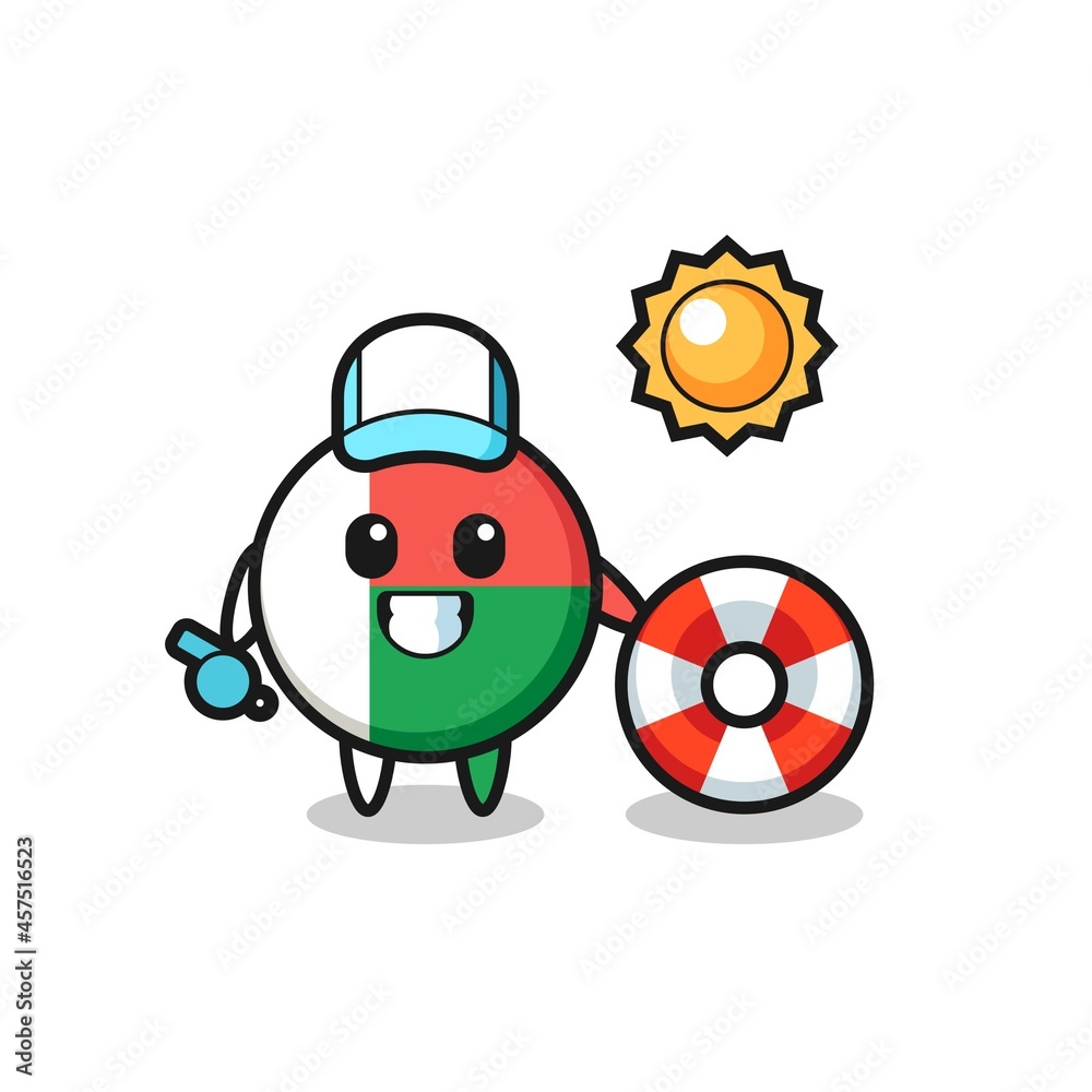 Cartoon mascot of madagascar flag badge as a beach guard Cartoon mascot of madagascar flag badge as a beach guard