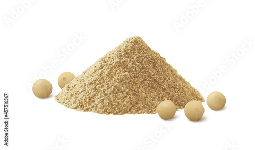 Pile of ground white pepper with several peppercorns. Realistic vector illustration.