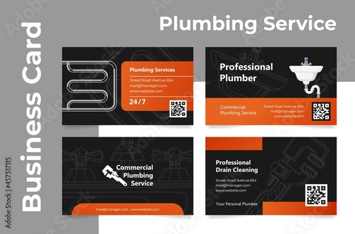 Collection of commercial plumbing service business cards with contacts communication vector