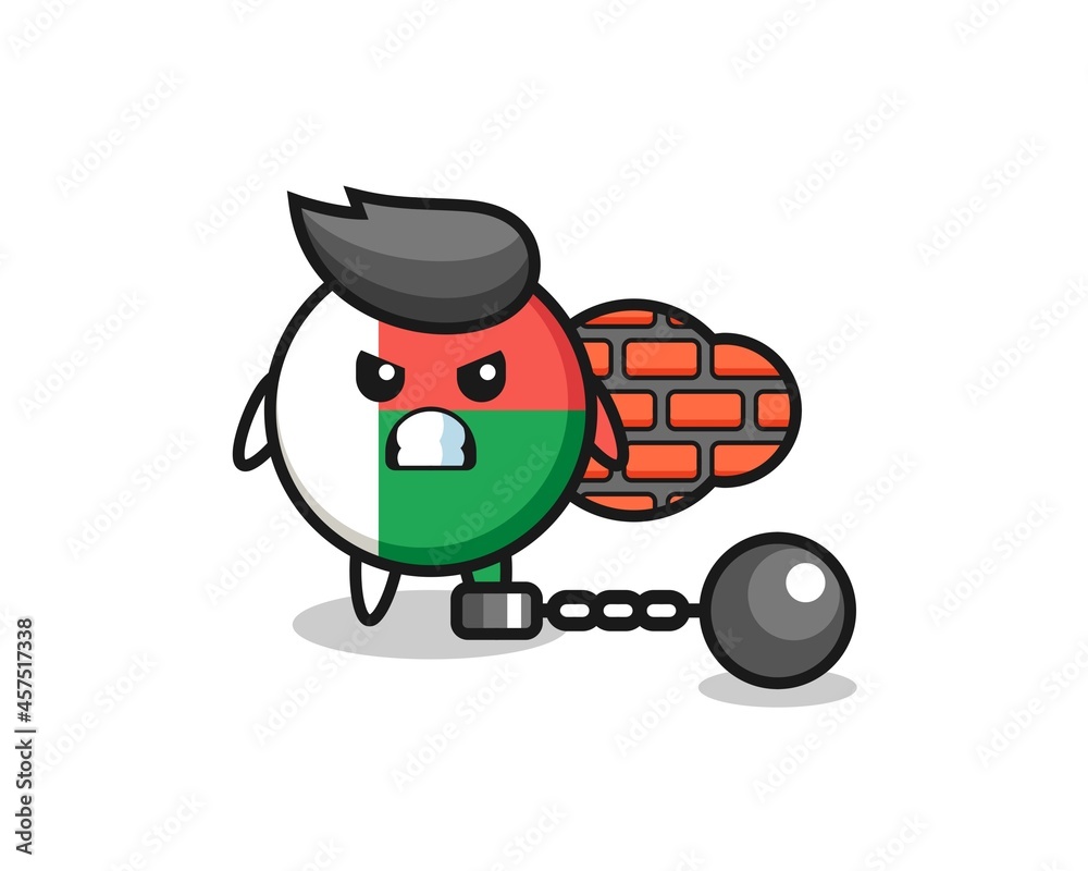 Character mascot of madagascar flag badge as a prisoner Character mascot of madagascar flag badge as a prisoner