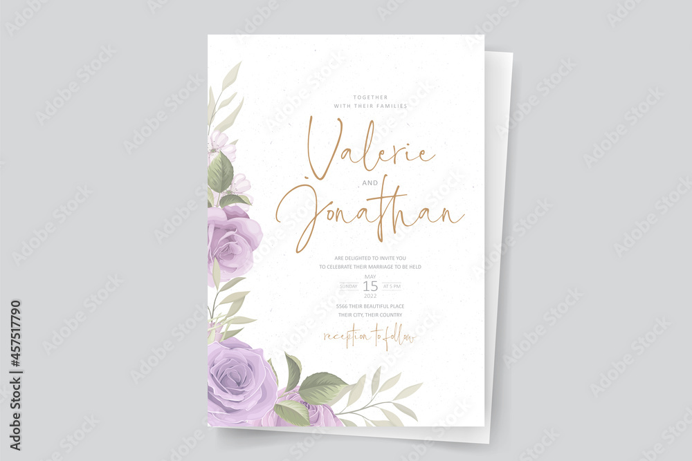 Elegant wedding invitation card with hand drawn soft flower and leaves Elegant wedding invitation card with hand drawn soft flower and leaves