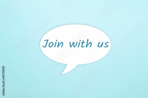 join with us letters on white paper