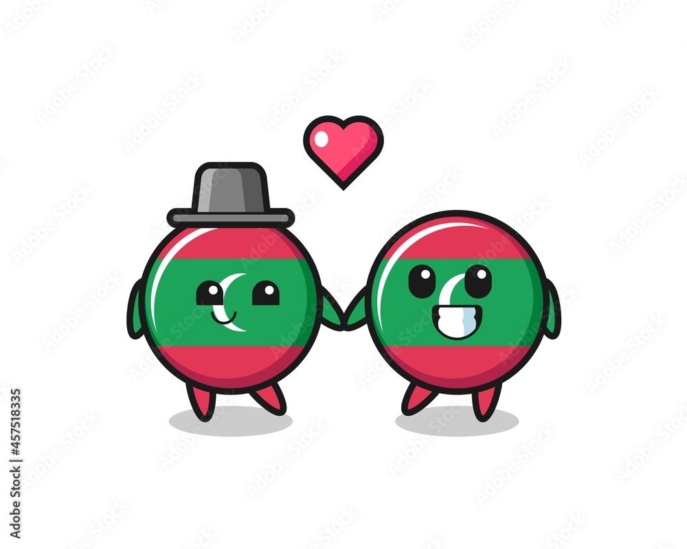 maldives flag badge cartoon character couple with fall in love gesture