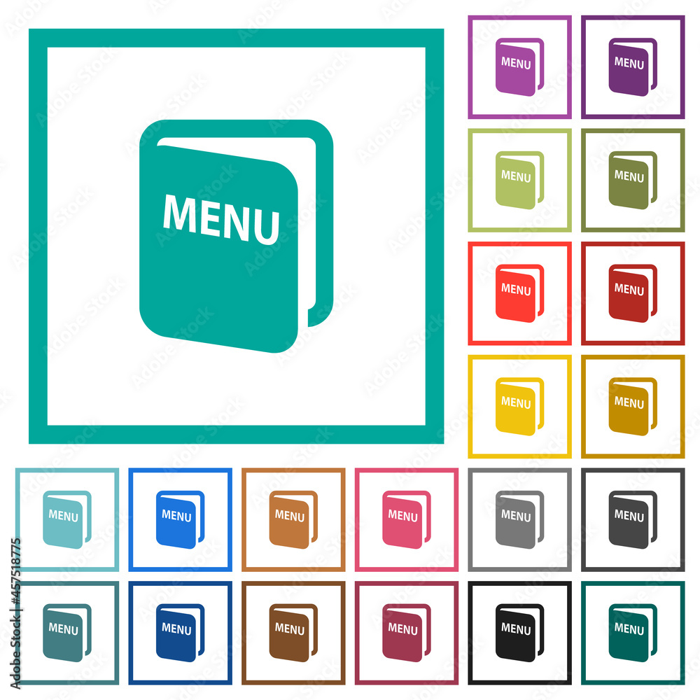Menu flat color icons with quadrant frames