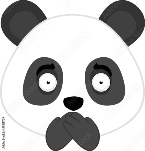 Vector emoticon illustration of the face of a cartoon panda covering his mouth with his hands