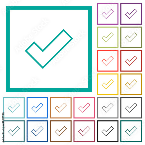 Ok outline flat color icons with quadrant frames