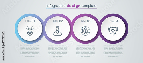 Set line Acid rain and radioactive cloud, Test tube radiation, Atom and Radioactive shield. Business infographic template. Vector
