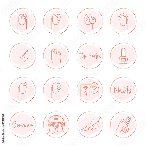 Nails social media highlight cover, manicure icons set