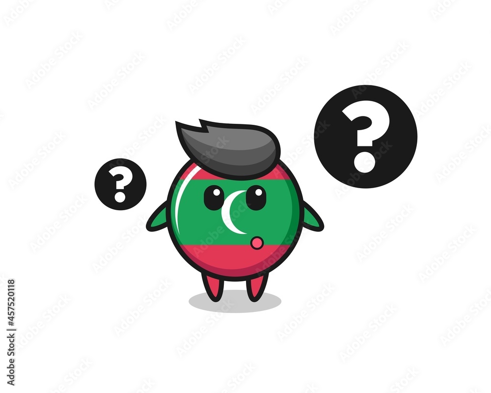 Cartoon Illustration of maldives flag badge with the question mark