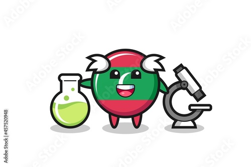 Mascot character of maldives flag badge as a scientist