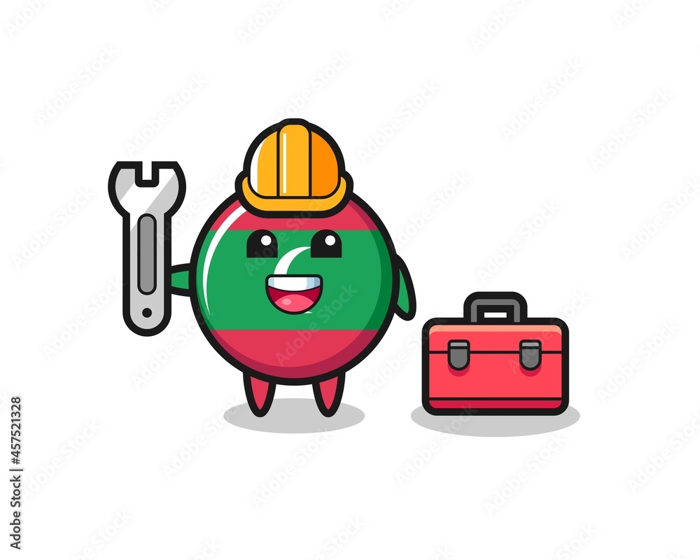 Mascot cartoon of maldives flag badge as a mechanic