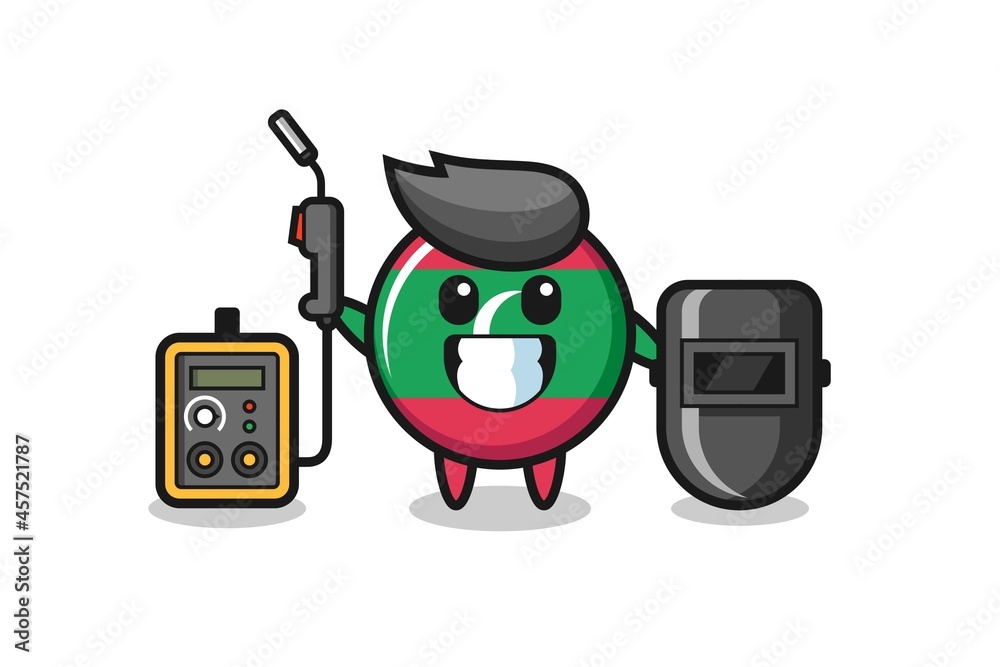 Character mascot of maldives flag badge as a welder Character mascot of maldives flag badge as a welder