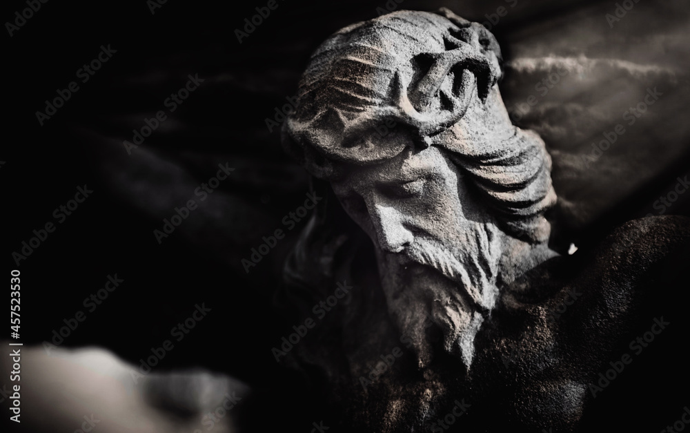 Antique statue of death and resurrection of Jesus Christ of Nazareth. Copy space. Antique statue of death and resurrection of Jesus Christ of Nazareth. Copy space.
