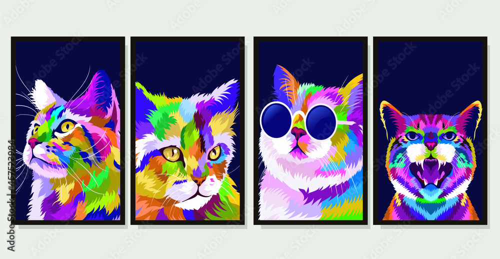 Fototapeta Set illustration colorful cat with pop art style