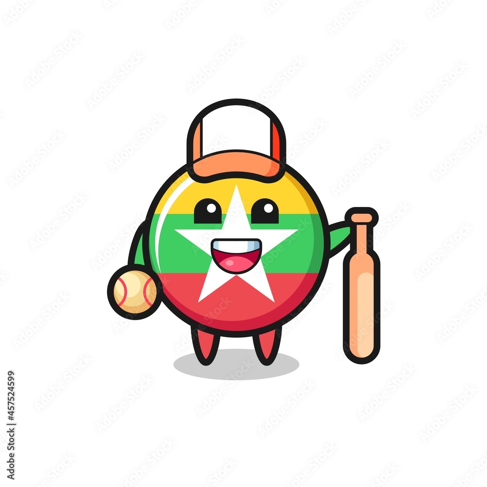 Cartoon character of myanmar flag badge as a baseball player Cartoon character of myanmar flag badge as a baseball player