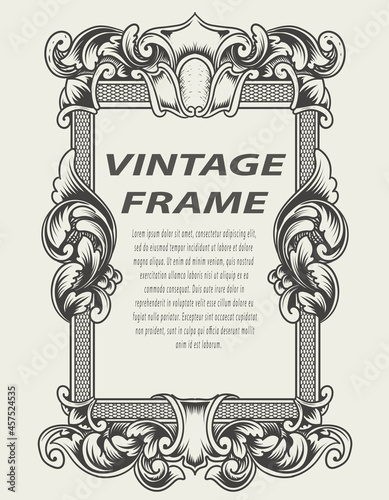 illustration antique engraving frame monochrome style