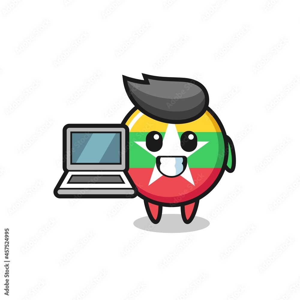 Mascot Illustration of myanmar flag badge with a laptop Mascot Illustration of myanmar flag badge with a laptop