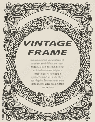 illustration antique engraving frame monochrome style