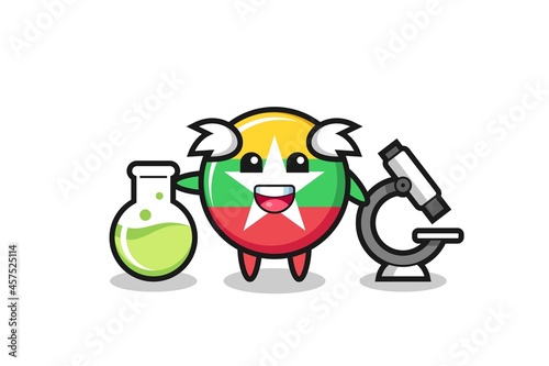 Mascot character of myanmar flag badge as a scientist