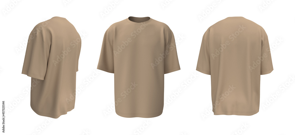 Oversized t-shirt mockup in front, side and back views, design presentation  for print, 3d illustration, 3d rendering Illustration Stock | Adobe Stock