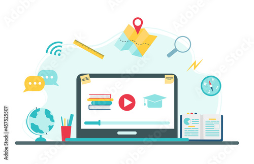 Online education concept. Geography school subject online education service or platform. Vector illustration in flat style