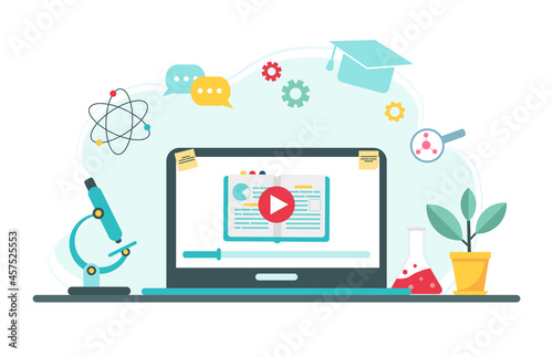 Online education concept. Biology school subject online education service or platform. Illustration in flat style