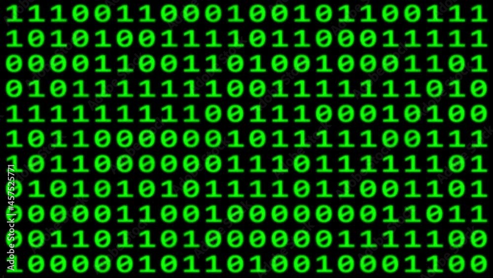 Loopable: Glowing green binary digital code abstract background with randomly changing zeros and ones.