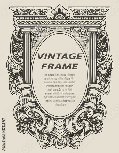 illustration antique engraving frame monochrome style