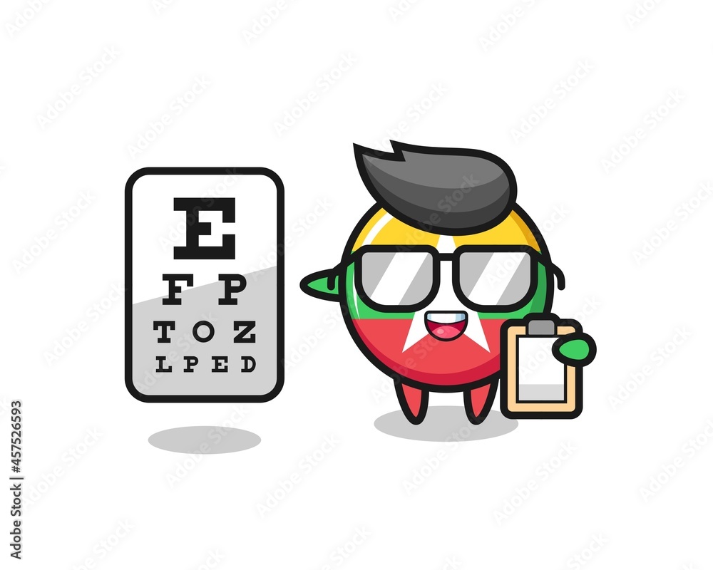 Illustration of myanmar flag badge mascot as an ophthalmology Illustration of myanmar flag badge mascot as an ophthalmology