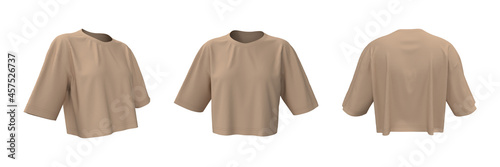 Fototapeta Blank crop t-shirt mockup in front, side and back views, design presentation for