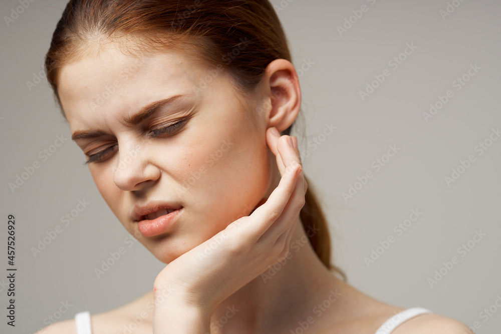 sick woman ear pain otitis media health problems infection studio treatment sick woman ear pain otitis media health problems infection studio treatment