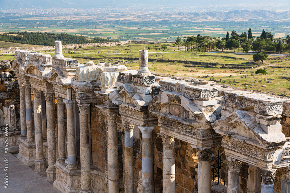 The ancient theatre of Hierapolis in Pamukkale, Turkey, a dramatic ruin ideal for a meme profile picture on Discord