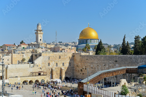 Western Wall and Dome of the Rock in the old city of Jerusalem  Israel.