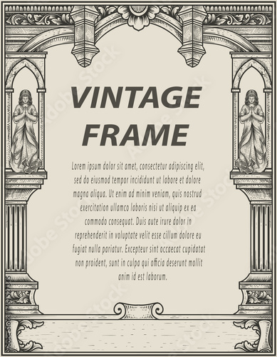 illustration antique engraving frame monochrome style