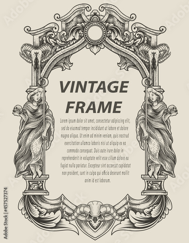 illustration antique engraving frame monochrome style