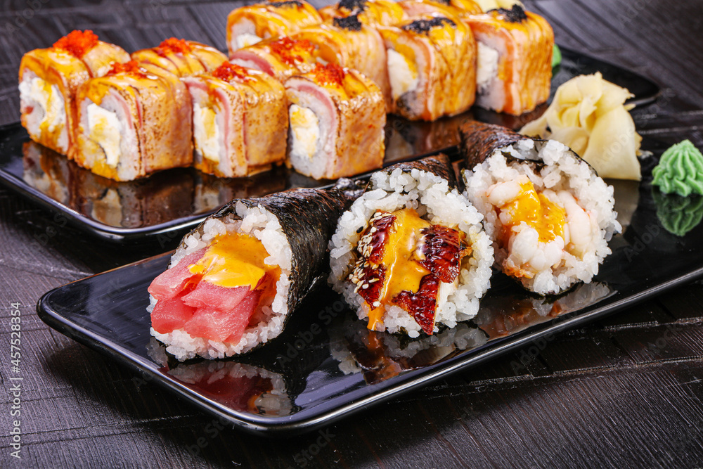 Japanese cuisine - sushi and roll set Japanese cuisine - sushi and roll set