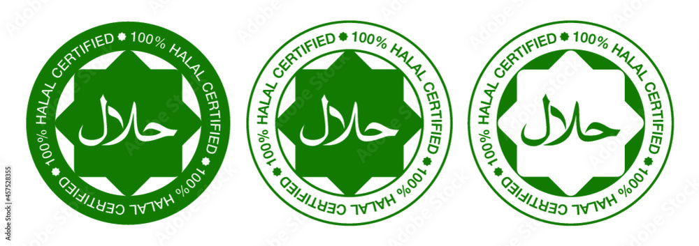 Collection of halal certified logo vector isolated on white background. Halal icon. Halal sign. Halal label icon. Set Collection of halal certified logo vector isolated on white background. Halal icon. Halal sign. Halal label icon. Set