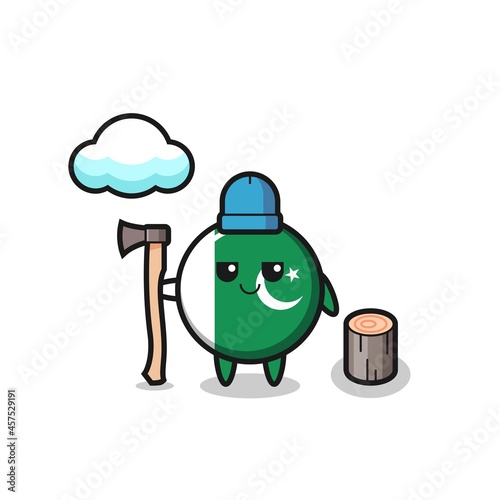 Character cartoon of pakistan flag as a woodcutter