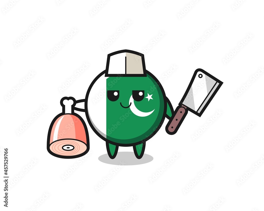 Illustration of pakistan flag character as a butcher Illustration of pakistan flag character as a butcher
