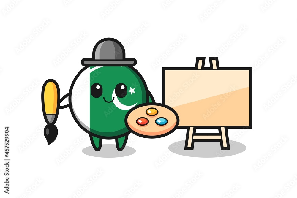 Naklejka premium Illustration of pakistan flag mascot as a painter
