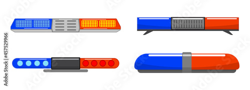 realistic police siren light beacon flasher isolated, emergency light red blue siren, led flasher set siren police. eps format