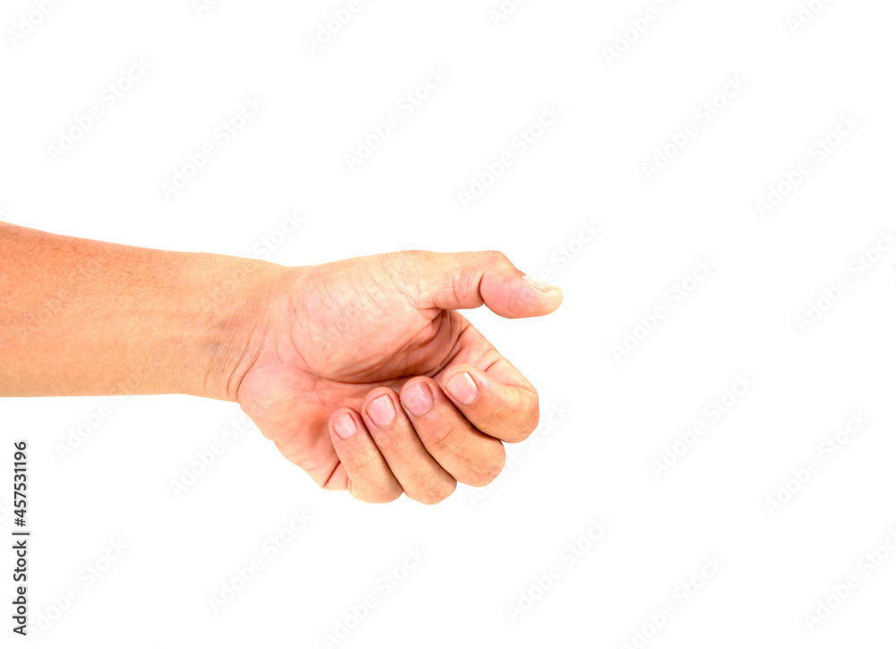 Male hand holding something on white backgrounds