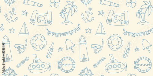 Nautical style seamless wallpaper with hand drawn elements in line art style photo