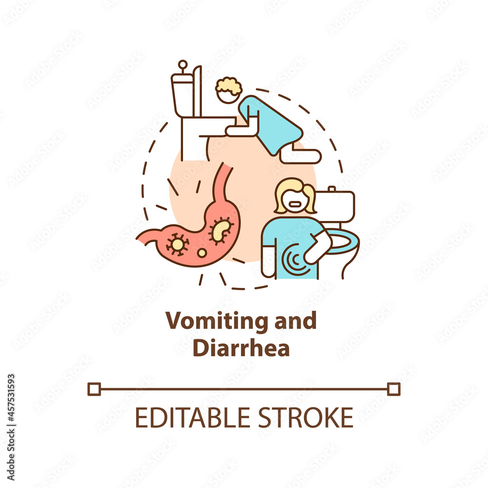 Vomiting and diarrhea concept icon. Water and mineral loss. Stomach flu