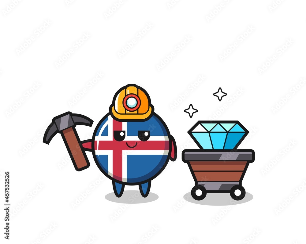 Character Illustration of iceland flag as a miner Character Illustration of iceland flag as a miner